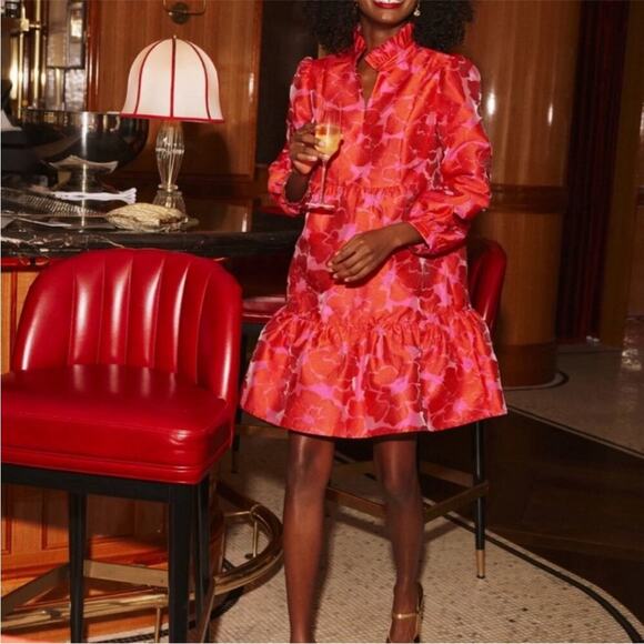 Tuckernuck Red Fil Coupe Floral Palmerston Dress in red Size M - Picture 2 of 12